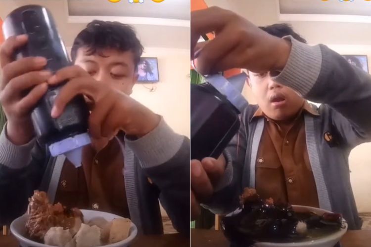 Video Detik-detik Satu Botol Kecap Tumpah di Mangkok Bakso, Pria Ini Langsung Syok