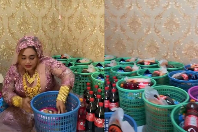 Viral Wanita Berkalung Emas Bagi-Bagi Makanan Pakai Keranjang Sampah Baru untuk Janda