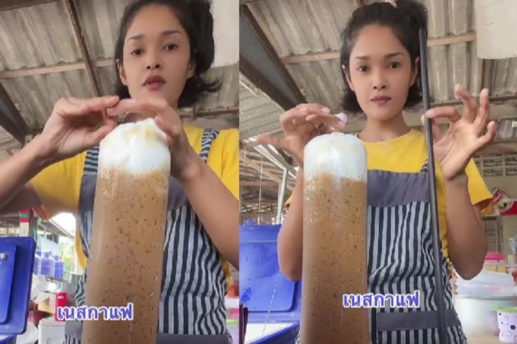 Buset! Cewek Thailand Jual Es Kopi Super Jumbo, Netizen Nyinyir: Pas Buat Begadang 5 Malam