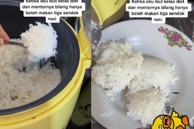 Buset! Cara Wanita Ikuti Tips Diet 3 Sendok Nasi Bikin Kaget, Porsinya Setara Satu Centong