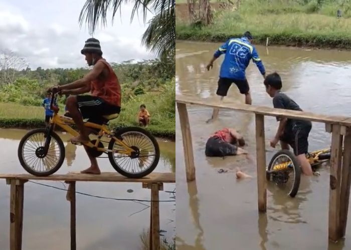 Detik-detik Kakek Jatuh ke Empang saat Ikut Lomba Naik Sepeda, Kasihan Nyungsep sampai Wajah Penuh Lumpur