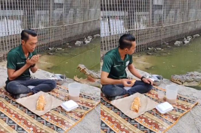 Viral Momen Pria Santai Buka Puasa Bareng Buaya, Netizen: Bukber Ekstrem!