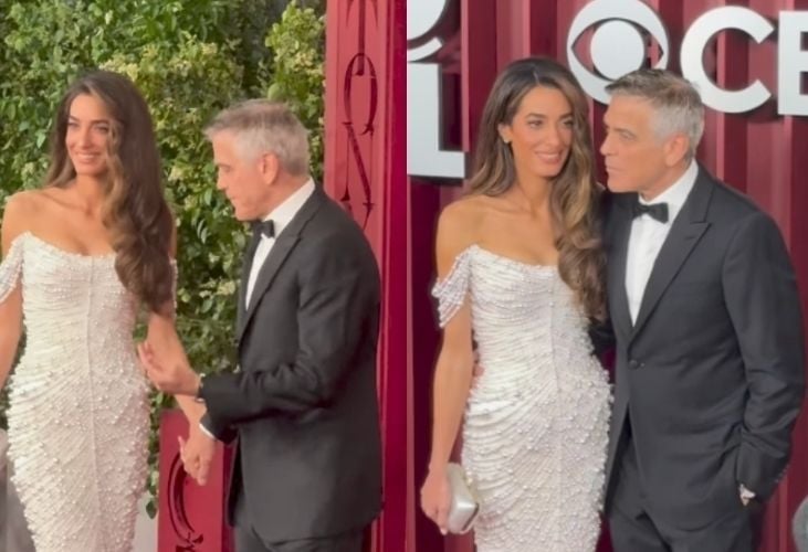 Amal Clooney Tampil Anggun dengan Gaun Mutiara Putih di Red Carpet Tony Awards 2025